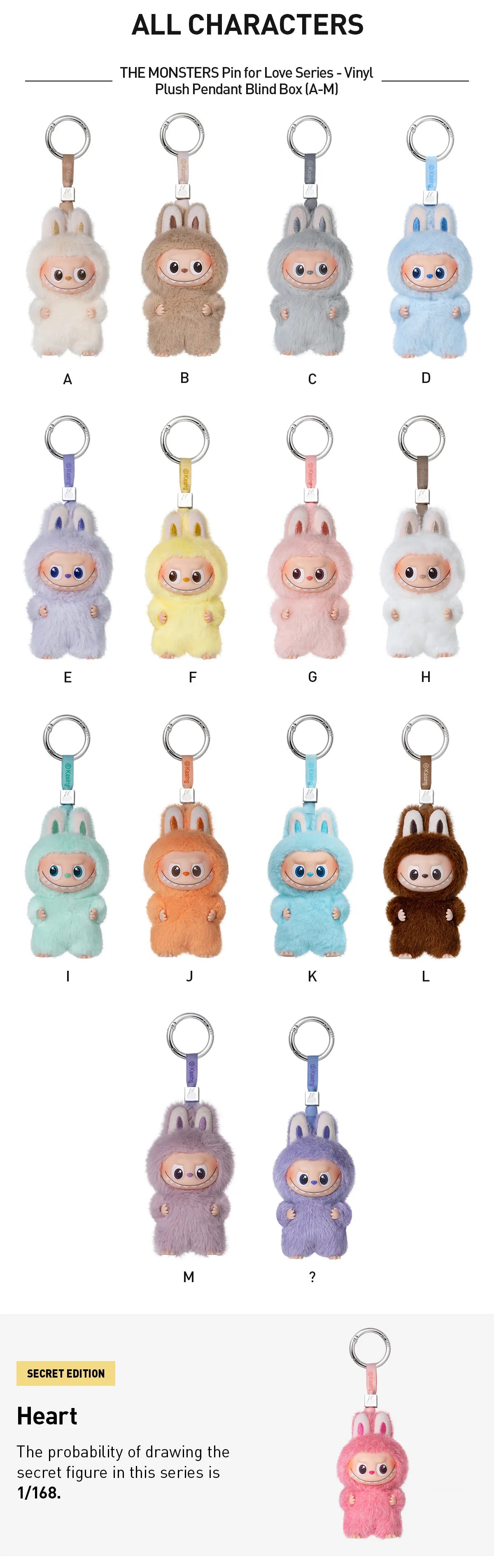 THE MONSTERS Pin for Love Series Vinyl Plush Pendant Blind Box (A-M)